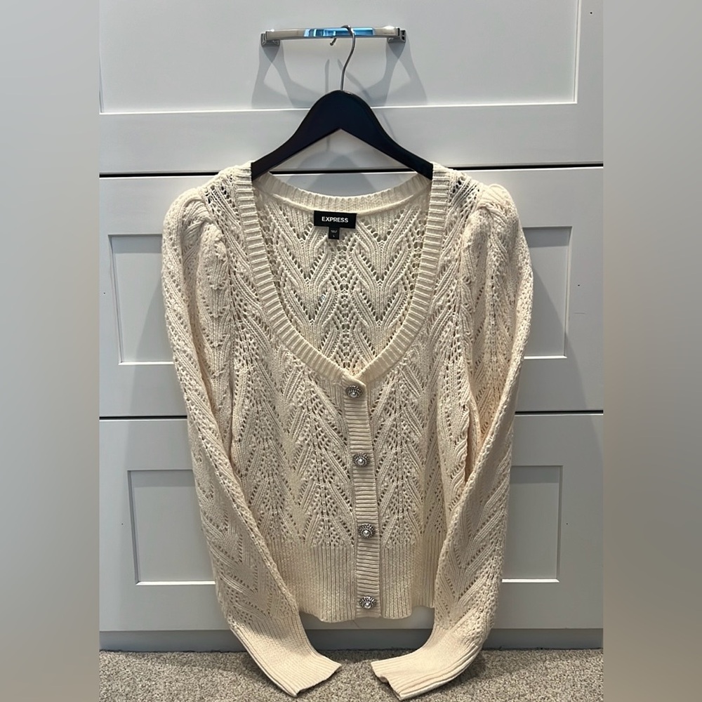 Express cropped sweater with jewel buttons